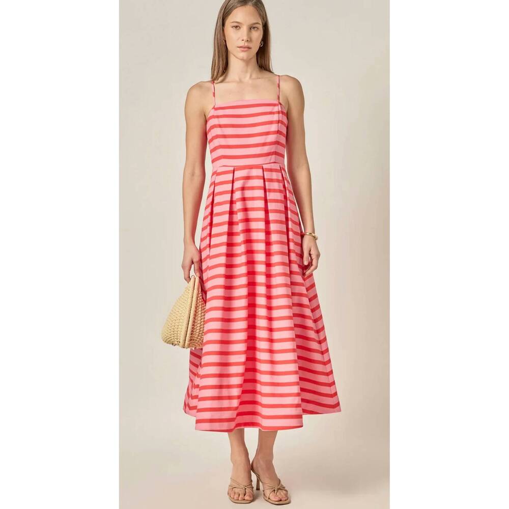 NEW ENGLISH FACTORY pretty in stripes dress in red - Picture 1 of 4